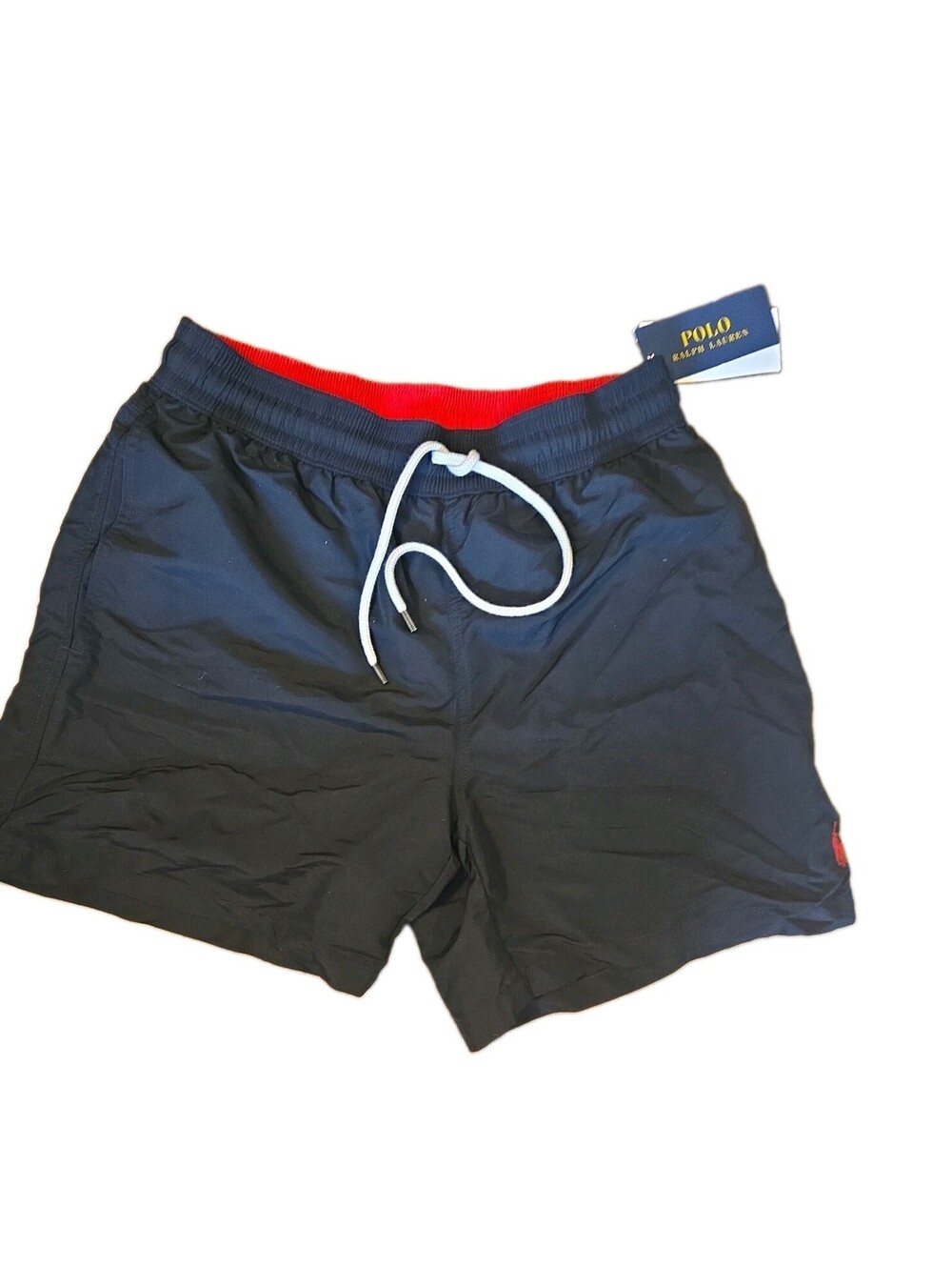 MSRP $59 Nwt Mens Polo Ralph Lauren Swim Trunks solid Black Sz S red pony